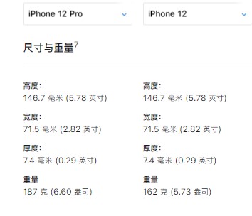 苹果12和12pro大小一样吗