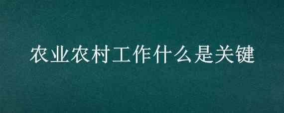 农业农村工作什么是关键（农村工作的关键）