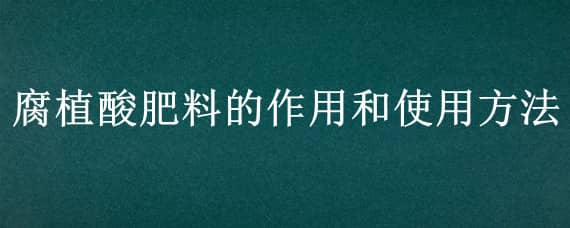 腐植酸肥料的作用和使用方法（腐植酸肥起什么作用）