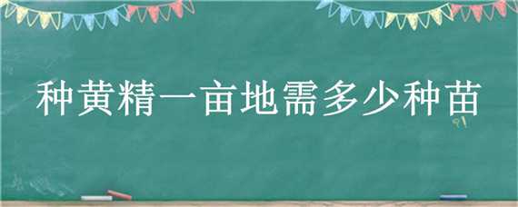 种黄精一亩地需多少种苗（一亩地要多少黄精种苗）