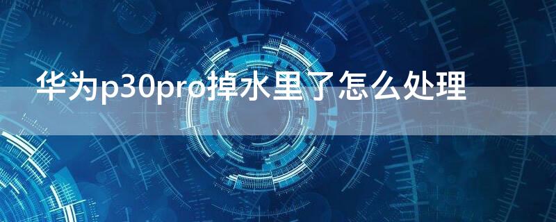 华为p30pro掉水里了怎么处理（华为p30pro进水了怎么办）