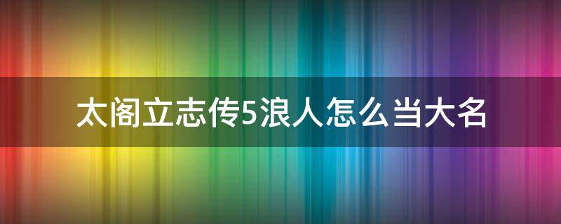 太阁立志传5浪人怎么当大名（太阁立志传5浪人怎么当官）