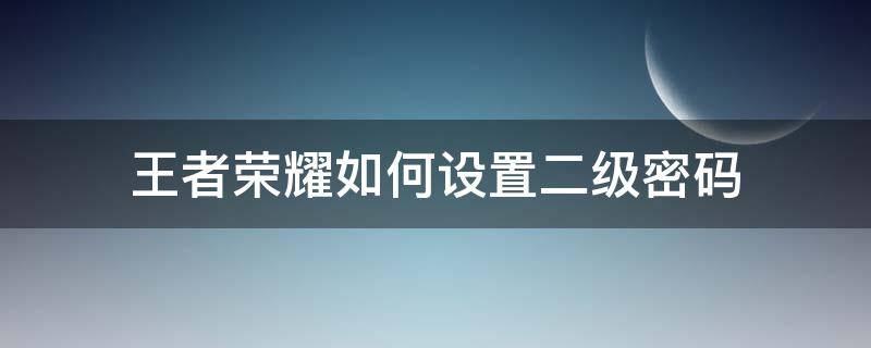 王者荣耀如何设置二级密码（王者荣耀里面怎么设置二级密码）