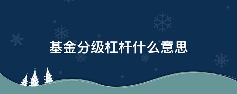 基金分级杠杆什么意思 基金分级杠杆是什么意思