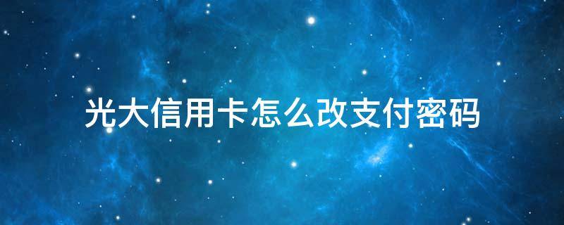 光大信用卡怎么改支付密码（光大信用卡 修改密码）