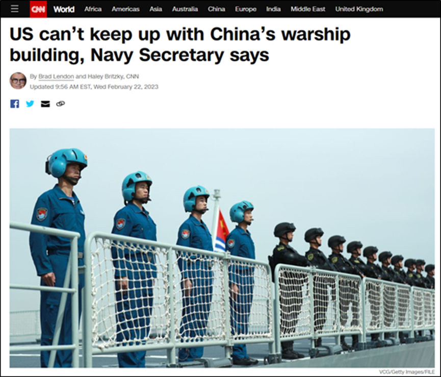 美海军部长宣称中国（美海军作战部长）