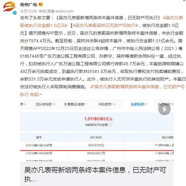 吴亦凡表哥被执行总金额1.5亿元（吴亦凡的表格）