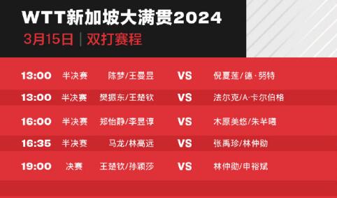 2024年WTT新加坡大满贯赛程直播时间表3月15日 今天国乒赛程比赛时间