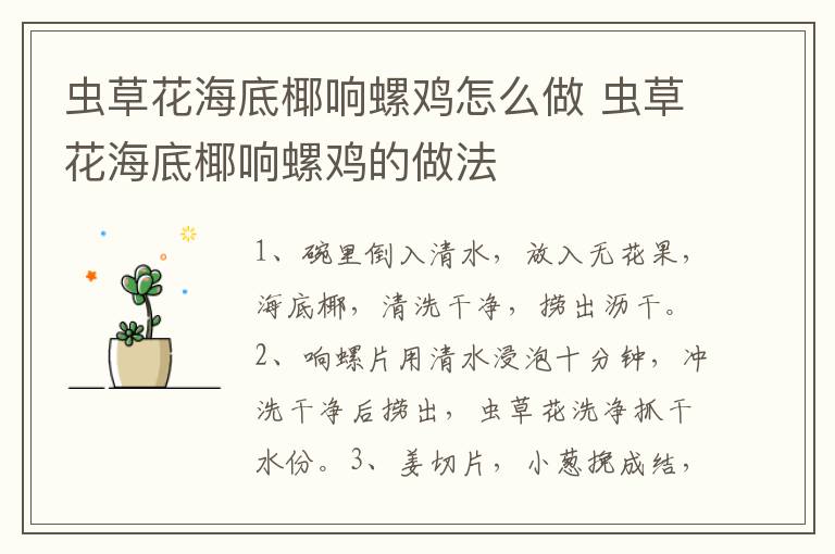 虫草花海底椰响螺鸡怎么做 虫草花海底椰响螺鸡的做法