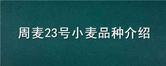 周麦23号小麦品种介绍（周麦19号小麦品种大全）