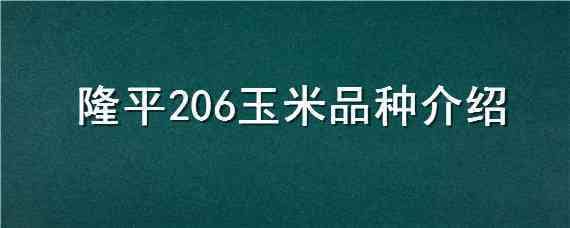 隆平206玉米品种介绍 隆平玉米新品种