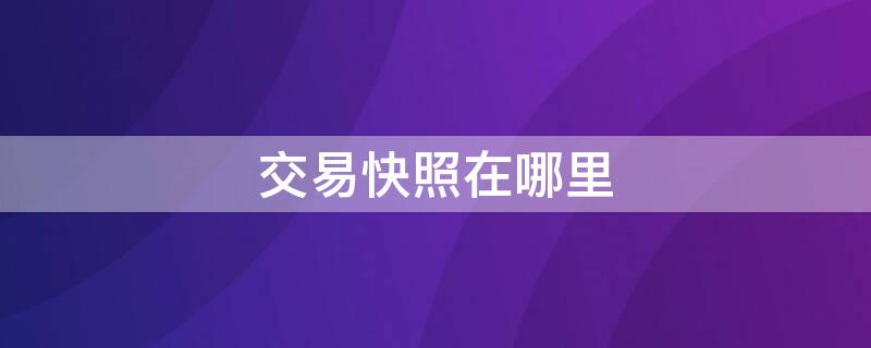 交易快照在哪里 交易快照在哪里查看