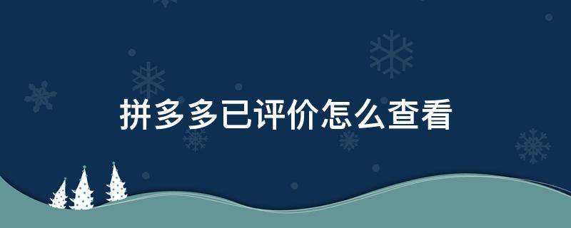 拼多多已评价怎么查看（拼多多已评价怎么查看物流）