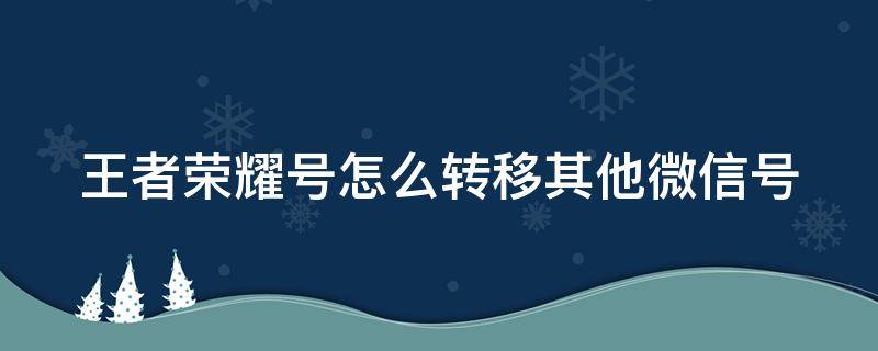 王者荣耀号怎么转移其他微信号（王者荣耀的账号怎么转移到另外一个微信号上）