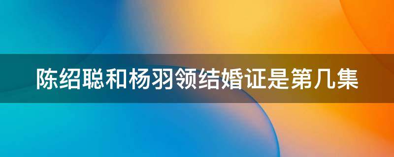 陈绍聪和杨羽领结婚证是第几集 陈绍聪和杨羽是什么电视剧